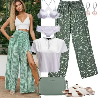 Kombinacije za plažu Visok sa Kaki/Tamnozelena/Bež/Bijela Balon Hlača/rupa hlača/Hlače od muslina/Culotte Hlačice/Hlača s Uzorkom/Hlača za Plažu Edited "Savršeni ljetni uredski outfit"