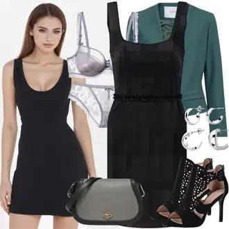 Kombinacije za zabavu Seksi sa Crna/Bijela Sandala na Petu/Sandala s petom/Natikača/Sandala s vratilom/cipela s remenom/Pumpa na Niskoj Peti Furla "Savršeno za rad"Look: Trendi, Unisex, Besprijekorno, Običan, Chic, Premium, klasický, Seksi, Elegantan