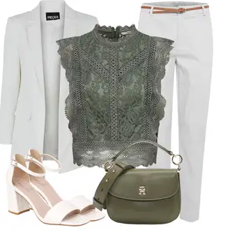 za srednje godine Outfit sa Zeleno/Tamnozelena Crop Top Čipka/Gornja majica/Čipkasti Top/Top Bez Rukava/Muške cipele Only "Odličan za slobodno vrijeme"Look: Stil, Irski, za srednje godine, Techno, Western, Ekstravagantno