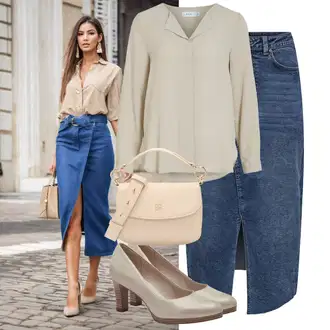 Na Procházku Outfit s Béžová/Hnědá/Khaki Slip-on Halenka/Halenka s Dlouhým Rukávem/Blůza s knoflíčkem/Halenka se Stojatým Límcem/Hedvábná Halenka/Businessová Halenka/Kožená bunda pro muže Vila "Oblečení pro volný čas"Look: Volný čas, Baseball, Pracovní, Na Procházku, Jízda na koni