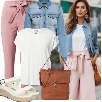 Outfity pro léto Pracovní oděvy s Světle modrá/Modrá Krátké Džínové Bundičky/Vintage Bund Only "Letní vzhled pro módní ženy"Look: Cool, Krásný, Vintage, Western, Pracovní oděvy, Retro