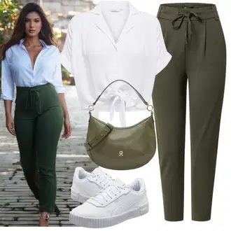 Zapínání na knoflíky Outfit s Šedá/Bílá/Krémová Halenka a Tunika/Halenka Móda Pro Plnoštíhlou Only "Podzimní outfity"
