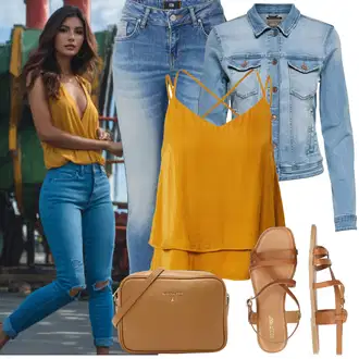 Outfity pro léto Pracovní oděvy s Světle modrá/Modrá Krátké Džínové Bundičky/Vintage Bund Only "Letní vzhled pro módní ženy"Look: Cool, Krásný, Vintage, Western, Pracovní oděvy, Retro