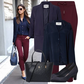 Outfit s Tmavě modrá/Světle modrá Saténová Halenka/Blůza s knoflíčkem/Halenkové Body/Slip-on Halenka/Halenka s Dlouhým Rukávem/Neobvyklá Halenka/Hedvábná Halenka about you x marie von behrens "Cool outfity na volný čas"