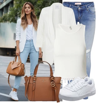 90tá léta Outfit s Šedá/Světle modrá/Modrá/Bílá Nízká Teniska/Volnočasová bota/Letní Tenisky/Úzká Teniska/Kožené Tenisky/Skate Bota Puma "Módní outfit pro volný čas"Look: 90tá léta, Estetika, Hip Hop, Nerd, Skater, Sportovní, Steampunk
