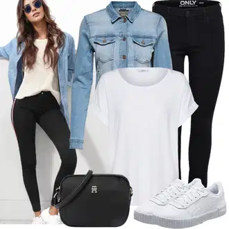 Outfity pro léto Pracovní oděvy s Světle modrá/Modrá Krátké Džínové Bundičky/Vintage Bund Only "Letní vzhled pro módní ženy"Look: Cool, Krásný, Vintage, Western, Pracovní oděvy, Retro