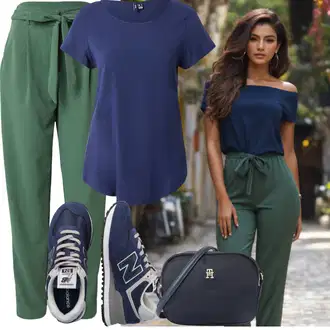 Outfity pro léto Pracovní oděvy s Tmavě modrá/Modrá Tričko/Jednoduchý top/Mužské běžecké boty/Funkční tričko/Krátký top/Sportovní tričko/Neformální tričko VERO MODA "Letní vzhled pro módní ženy"Look: Rad, Emo, Cool, Námořní, Mom, Pracovní oděvy