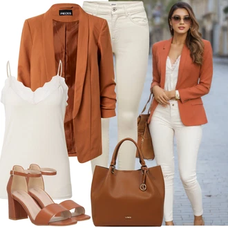 Outfity pro práci Šik so sponou Kůže s Hnědá/Béžová Obchodní Taška/Taška/Kancelářská Taška/Shopper taška/Sportovní Taška Přes Rameno/Taška Na Rameno L.CREDI "Letní vzhled pro módní ženy"Look: 50. Let, Rad, Burleska, Šik, Elegantní, Krásný, Kancelář, Old Money