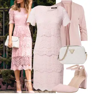 Výstřih na ramena Outfit s Růžová/Fialová Společenské šaty pro hosta/Pletené Šaty/Pouzdrové Šaty/Krajkové Šaty/Šaty na Konfirmaci/Občanské šaty/Háčkované Šaty Vera Mont "Lehký outfit"