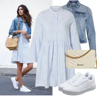 Outfit s Světle Modrá/Modrá Košilové šaty/Bavlněné Šaty/Halenkové Šaty/Šaty S Kosticí/Nadměrná velikost šatů Only "Praktický vzhled"