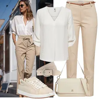Outfit sa Kaki/Bež/Krem/Bijela Ljetna Tenisica/Teddy Tenisica/Niska Tenisica/Tanka Tenisica/Kožna Tenisica Polo Ralph Lauren "Lagana odjeća"