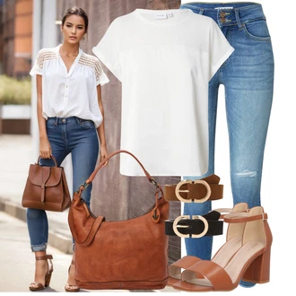 Outfit s Krémová/Bílá Halenka Móda Pro Plnoštíhlou/Tričko & Top Móda Pro Plnoštíhlé Vila "Skvělý vzhled pro volný čas"