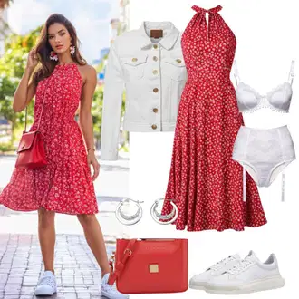 Majka mladenke Outfit sa Crvena/Tamnocrvena Ljetna Haljina/Midi Haljina/Haljina od Šifona/Haljina matični ured svat/Haljina S Printom/Omotna Haljina Trendyol "Stilski ljetni izgled"