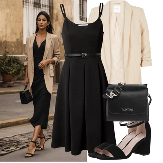 Vysoké Podpatky Outfit s Černá/Béžová Sandál Na Podpatku/Přezková bota/Podpatek na klínku/Platform Sandal/Sandály na hřídeli/Semiortopedická bota About You "Oblečení pro volný čas"
