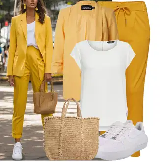Outfit s Béžová/Hnědá Košíková Taška/Plážová Taška/Prošívaná Taška Vanessa Bruno "Lehký outfit"