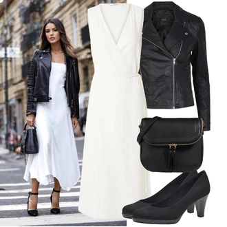 Outfit s Černá/Tmavě šedá/Bílá/Růžová Kožené Bund Bunda z Umělé Kůže/Motorkářské Bund/Kožené Bund/Motorkářská bunda/Bunda s Bočním Zipem yas "Cool outfity na volný čas"