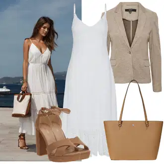 s hlubokým výstřihem Outfit s Krémová/Bílá/Šedá/Stříbrný Šaty Na Ramínko/Průhledné šaty/Letní Šaty/Mušelínové šaty/Bavlněné Šaty Pieces "Lehký outfit"