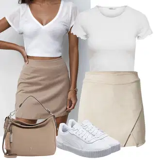Outfit s Šedá/Bílá/Růžová/Krémová/Fialová/Stříbrný Jednoduchý top/Zkrácený Top/Krátký Top/Pletené tričko/Síťované tričko/Tričko s krátkým rukávem/Krátký top/Mužské běžecké boty Only "Skvělý pro volný čas"