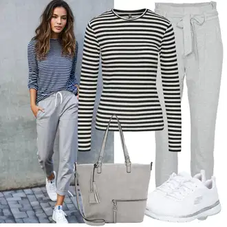 Outfit sa Svjetlosiva/Siva Jogger Hlača/Trenirka/Paperbag Hlača/Lanene Hlače/Jersey Hlača/Hlače od Flisa/Ležerna Hlača VERO MODA "Ležerni look za slobodno vijeme"