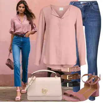 Outfit sa Plava/Tamnoplava/Svjetloplava Kožna Jakna/Kožne Cipele/Zimska jakna/Push-up Traperice/Traperice s Prorezom/Ženske Traperice 7/8 Dužine/High Waist Traperice/Slip-on Traperice Vila "Odjeća za slobodno vrijeme"