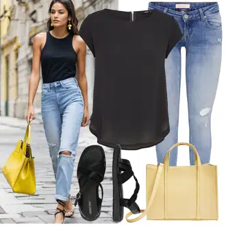 Outfit s Krémová/Černá/Bílá Páskový Sandál/Římská sandála/Rybářská sandála/Gladiátorská sandála About You "Lehký outfit"