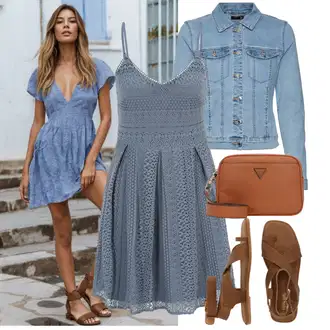 sviatočné Outfit sa Svjetloplava/Siva/Plava/Tamnoplava Haljina na špagete/Haljina a Kroj/Fit & Flare Haljina/Ljetna Haljina/Sportska Odjeća/Haljina Na Naramenici/Heklana Haljina/klizačka haljina VERO MODA "Praktičan look"Look: Rap, Babydoll, sviatočné, Preodjeven