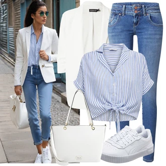 S Mašlí Outfit s Lilové barvy/Světle modrá/Modrá/Tmavě modrá Halenka a Tunika/Halenka Móda Pro Plnoštíhlou Only "Praktický vzhled"