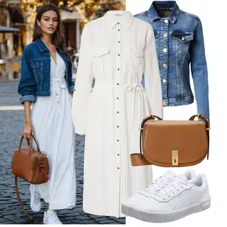 Kombinacije za ljeto sa Krem/Bijela Košulja haljina/Bluza Haljina/Haljina od Samta/Haljina s Pojasom Only "Moderan outfit za slobodno vrijeme"