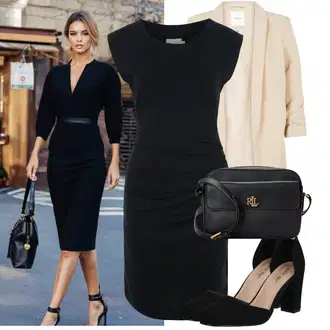 Outfit sa Crna/Tamnoplava Haljina Bez Rukava/Pamučna haljina/Uska Haljina/Platnena Haljina/Haljina Ravnog Kroja/Haljina za ured/Haljina za ured/Poslovna Haljina Kaffe "Moderan outfit za slobodno vrijeme"