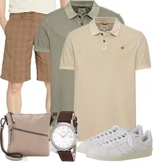 20er Jahre Outfit mit Beige/Grau/Braun/Lila Handytasche/Schultertasche/Umhängetasche Tamaris "Summer Outfit"Look: Schön, Uni, Classic, Safari, Schick, Elegant, Casual, Edel, Oversize, Vintage, Smart Casual, Moderne, 20er Jahre