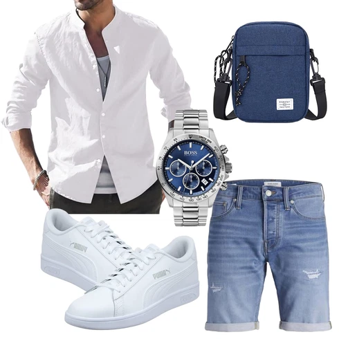HellBlau/Blau Hemd Jeans Short/Bermuda Jack & Jones kombinieren
