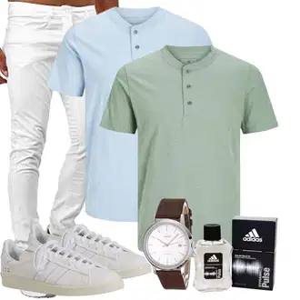 Sommer Outfits Stil mit Grau Leder Schuhe Tazzio "Summer Outfit"Look: Stil, Moderne