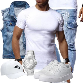 Jeans Motorrad Outfit mit Blau/Hellblau JeansWeste Kelmon "Summer Outfit"Look: Freizeit, Arbeits, Reiten, Motorrad