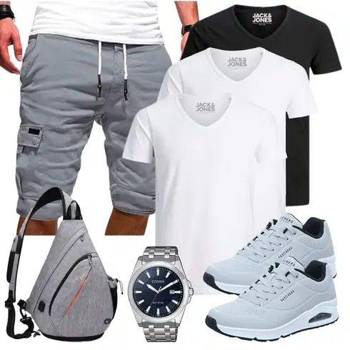 Grau/Hellgrau/Dunkelgrau/Khaki Hemd Baggy Short/Cargo Short/Kurze Hose/Bermuda/Musselin Shorts EMATOP kombinieren