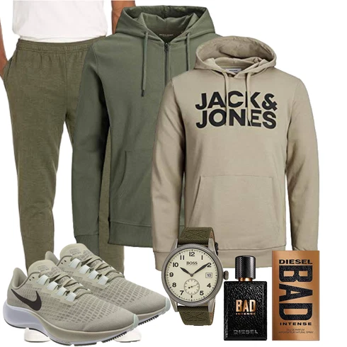 Dunkelgrün KapuzenPullover/Sport Sweatshirt/Unisex Hoodie/Ausgefallener Hoodie/Strick Hoodie/Sport Hoodie/Hoodie/Sweatjacke/Pullover mit Reißverschluss Jack & Jones kombinieren