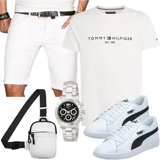 Hochzeitsgast Outfits Kurz mit Creme/Weiß/Khaki Jeans Short/Bermuda/Chino Shorts/Leinen-short/Kurze Hose/Musselin Shorts Alessandro Salvarini "Summer Outfit"