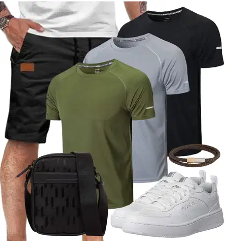Dunkelgrau/Schwarz Hemd Chino Shorts/Cargo Short/Kurze Hose/Bermuda/Musselin Shorts/Baggy Short HMIYA kombinieren