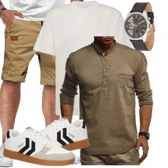 Sommer Outfits mit Dunkelgrün/Khaki/Beige Longshirt/Langarm-Shirt/Partytop/Casual Top/Langes Oberteil/Hemdoberteil/T-Shirt mit 3/4-Ärmel/Business Hemd/Hemdbluse/Casual Hemd Leif Nelson "Summer Outfit"