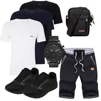 Sommer Outfits Leichte mit Dunkelblau/Dunkelgrau/Schwarz/Grau Kurze Hose/Capri/Baggy Short/Musselin Shorts/Cargo Short/Bermuda Tansozer "Summer Outfit"