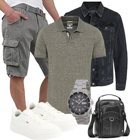 Grau/HellGrau/Khaki Hemd Cargo Short Indicode kombinieren