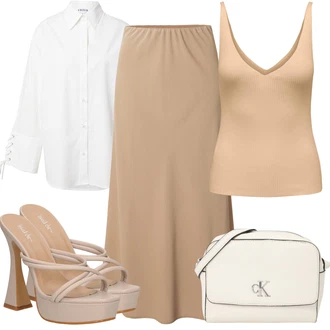 Vysoké Podpatky Outfit s Hnědá/Béžová/Bílá Pantofel/Sandály na hřídeli/Platform Sandal/Klasická Pantofle/Sandál s podpatkem/Sandál Na Podpatku Nasty Gal "Outfit na léto"