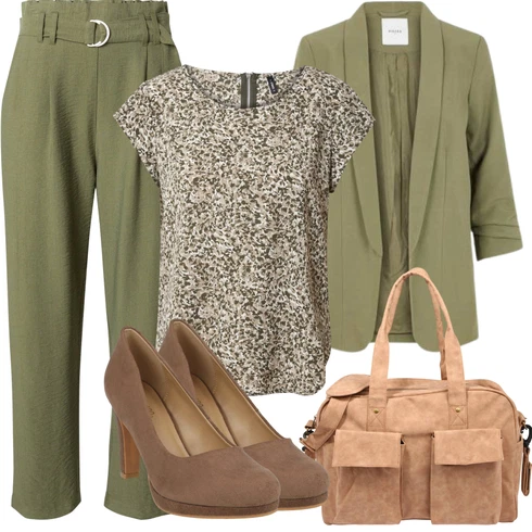 Kombinace Tmavě Zelená/Zelená/Khaki Kalhoty s Vysokým Pasem/Paperbag Kalhoty/Mušelínové kalhoty B.young