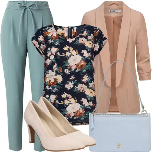 Kombinace Zelená/Modrá/Světle modrá/Tyrkysový Kalhoty s Vysokým Pasem/Paperbag Kalhoty/Látková Kalhoty/Ležérní Kalhoty/Mušelínové kalhoty/Kalhoty se Štěrbinou/Mrkvová Kalhoty VERO MODA