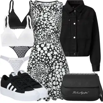 Outfit s Černá/Bílá/Krémová Pánské boty ve velikosti 11/Bezdrátová podprsenka/Trojúhelníkový Podprsenek/Podprsenka s kosticemi/Vyztužený podprsenek/Podprsenka s výstřihem push-up/Zmenšující Podprsenek/Bralette/Prsatější střih podprsenky PETITE FLEUR "Outfit na léto"