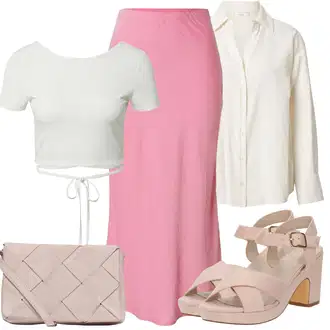 S Pertlanjem Outfit sa Siva/Kaki/Bijela/Krem Kratki top/Zamotana Majica/Skraćena Majica Edited "Ljetna odjeća"