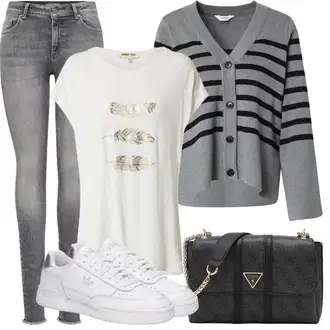 moderne Outfit sa Siva/Svjetlosiva/Tamnosiva Kožna Jakna/Traperice s Prorezom/Termo Traperice/High Waist Traperice/Traperice Slim Kroja/Zimska jakna/Kožne Cipele/Push-up Traperice/Traperica Niskog Struka/Bikerske Traperice Only "Ljetna odjeća"Look: Rap, Boja, moderne, Običan, cool, Prekrasan, Old Money, Disko, Besprijekorno