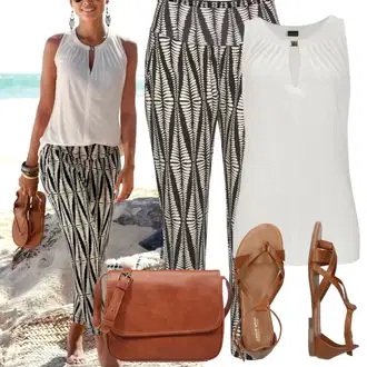 Outfit s Hnědá/Béžová Sandál S T Páskem/Vintage sandál/Páskový Sandál/Gladiátorská sandála/Římská sandála/Letní Bota About You "Outfit na léto"