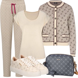 Výstřih na ramena Outfit s Bílá/Béžová/Hnědá/Krémová Pletenina veľkej veľkosti/Kabát JOOP! "Outfit na léto"