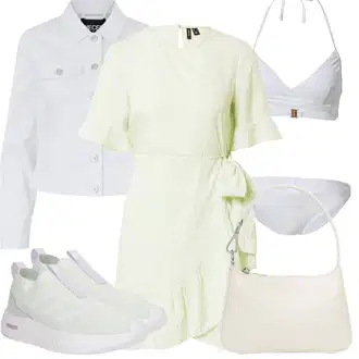 Outfit s Bílá/Krémová Sportovní bikiny/Zavinovací bikini/Bikin/Bikinové plavky s vycpávkami/Bikiny s průstřihem/Trojúhelníkové Bikiny About You "Outfit na léto"