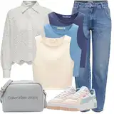 Modré Uvolněné Džíny Outfity image